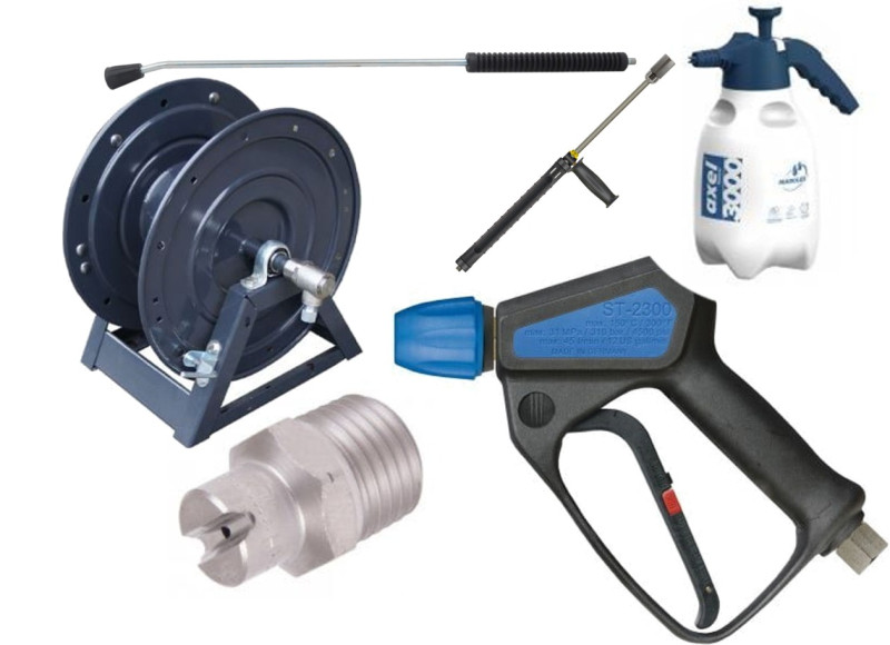 Trigger guns, lances, extension wands, turbo nozzles, flat spray nozzles, surface cleaners, foam injectors, high pressure hoses - pressure washer  accessories available from Eurojet, Cork, Ireland